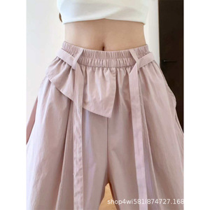 夏季薄款粉色伞兵工装阔腿裤女