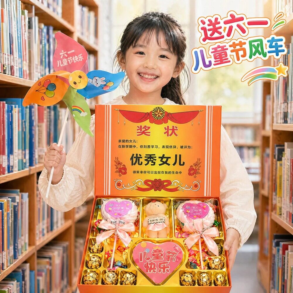 六一儿童节礼物送小朋友女儿奖状送女孩子学生牛奶巧克力糖果礼盒