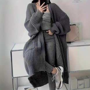 2025春秋冬韩版慵懒风复古中长款毛衣外套女宽松长袖针织开衫外搭