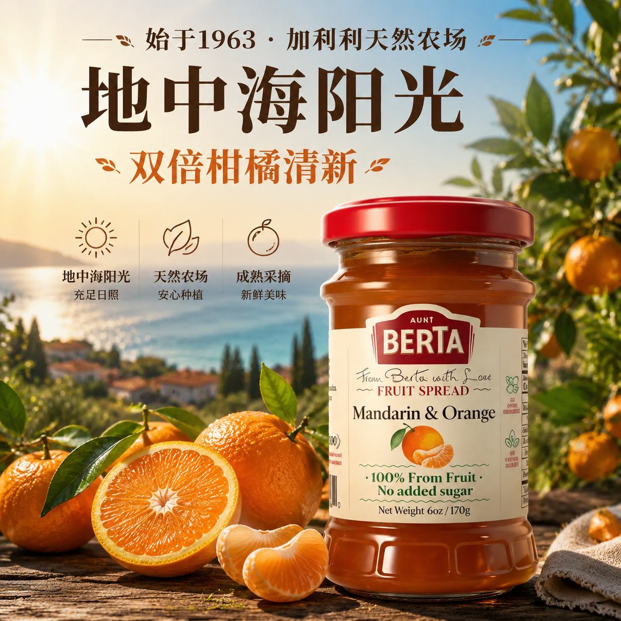 【自营】进口柑橘橙果酱大果粒低脂面包早餐涂抹吐司170g橘子橙子