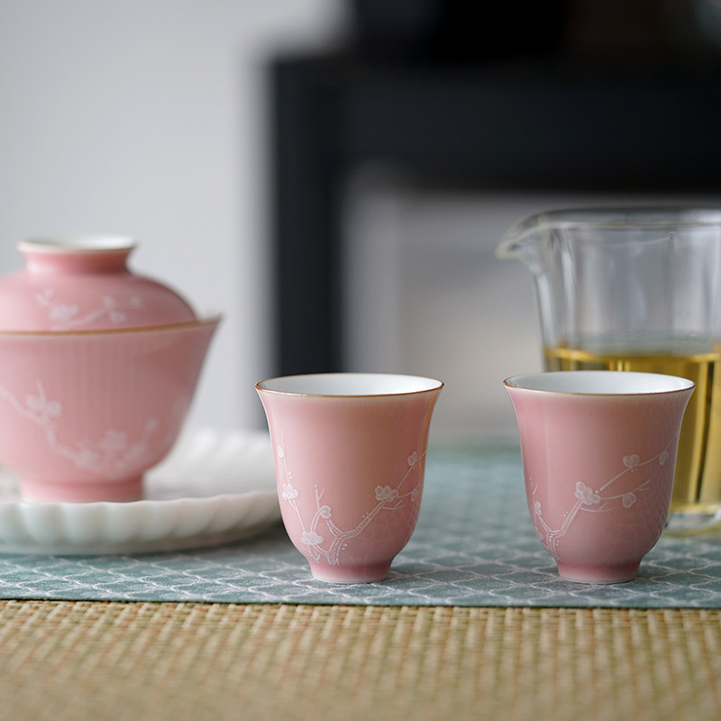 谈得来 久在堂粉底堆白冰梅纹花神闻香杯 景德镇陶瓷茶杯人文茶具
