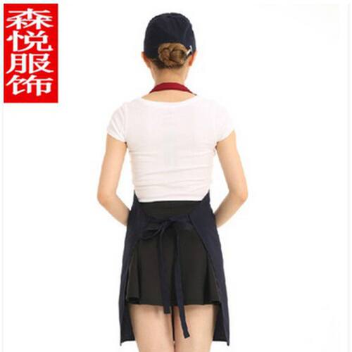 女时尚挂脖围裙定制logo印字饭店餐饮超市酒店服务员专用工作服男