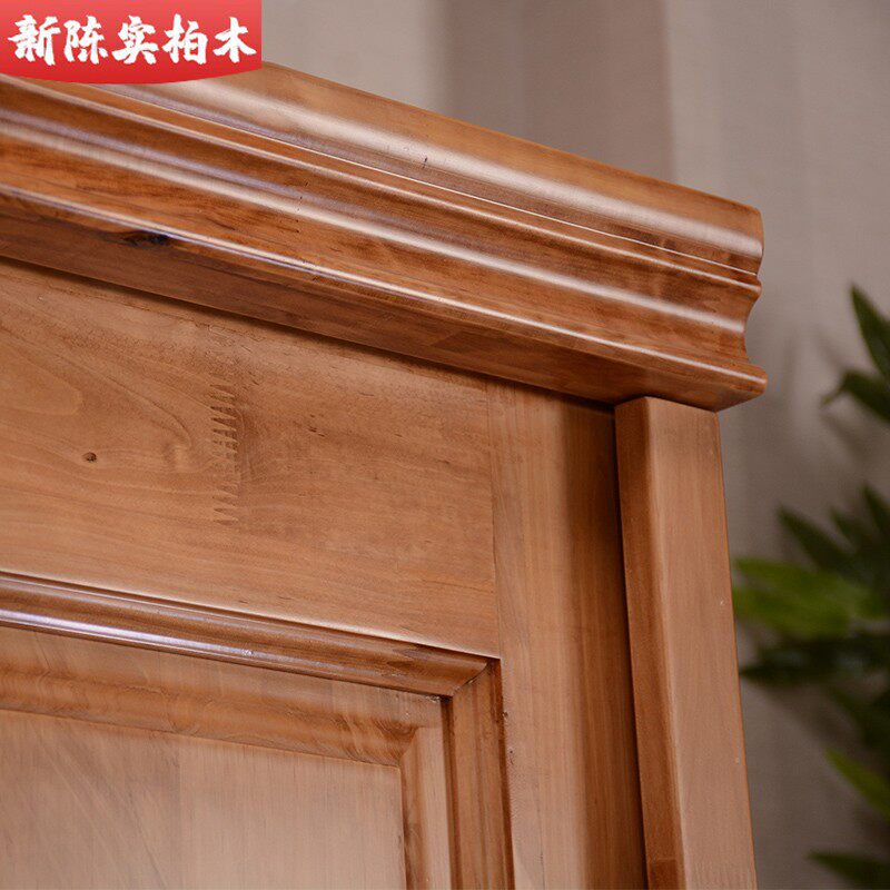 柏木衣柜推拉门加镜子实木衣橱带抽屉储物柜成都茶色加顶柜