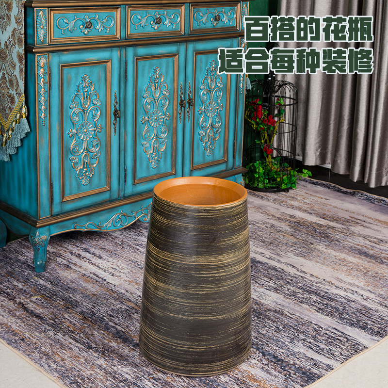复古做旧景德镇陶瓷器大花瓶摆件客厅插花台面落地陶罐酒店装饰品