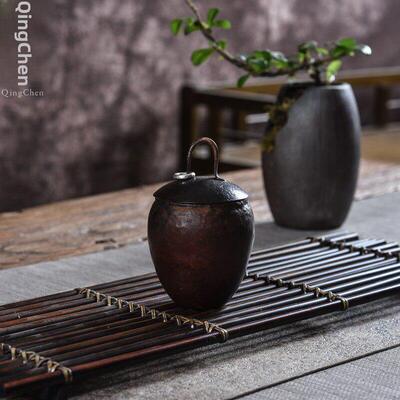 纯铜银环小号茶叶罐手工彷古紫铜醒茶叶罐普洱茶绿茶叶小茶仓带盖