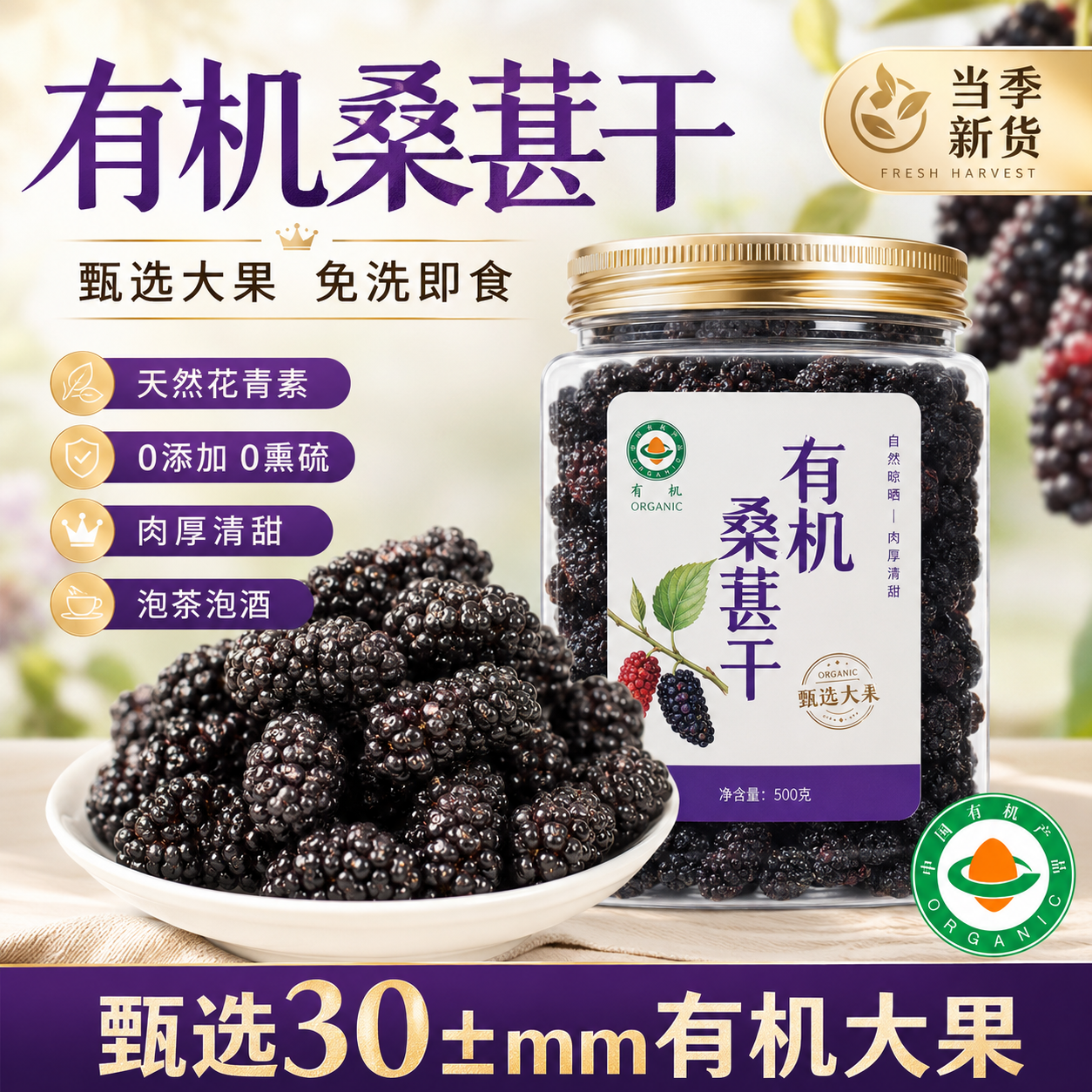 正宗新疆桑葚干黑桑椹子干果新货特泡水喝茶级泡酒专用官方旗舰店