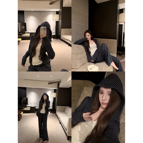 【恋综女主】条纹外套阔腿裤套装