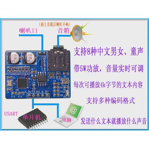 中文语音合成模块文字转语音播放SYN8086真人TTS发音 兼容SYN6658