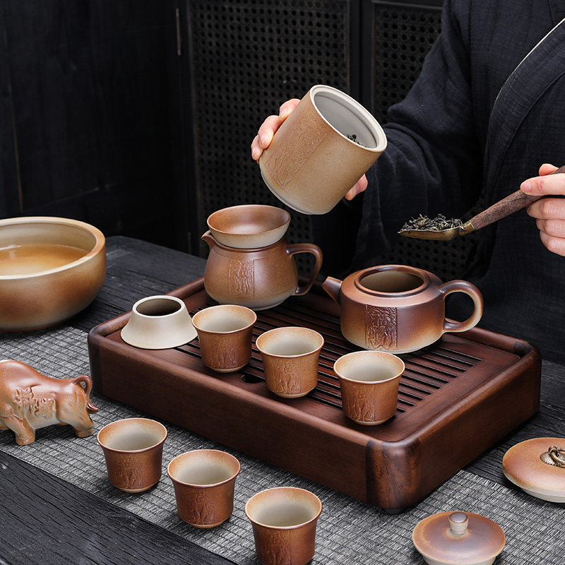 粗陶柴烧茶具套装家用中式手提壶明火提梁煮茶壶办公室茶杯温茶炉