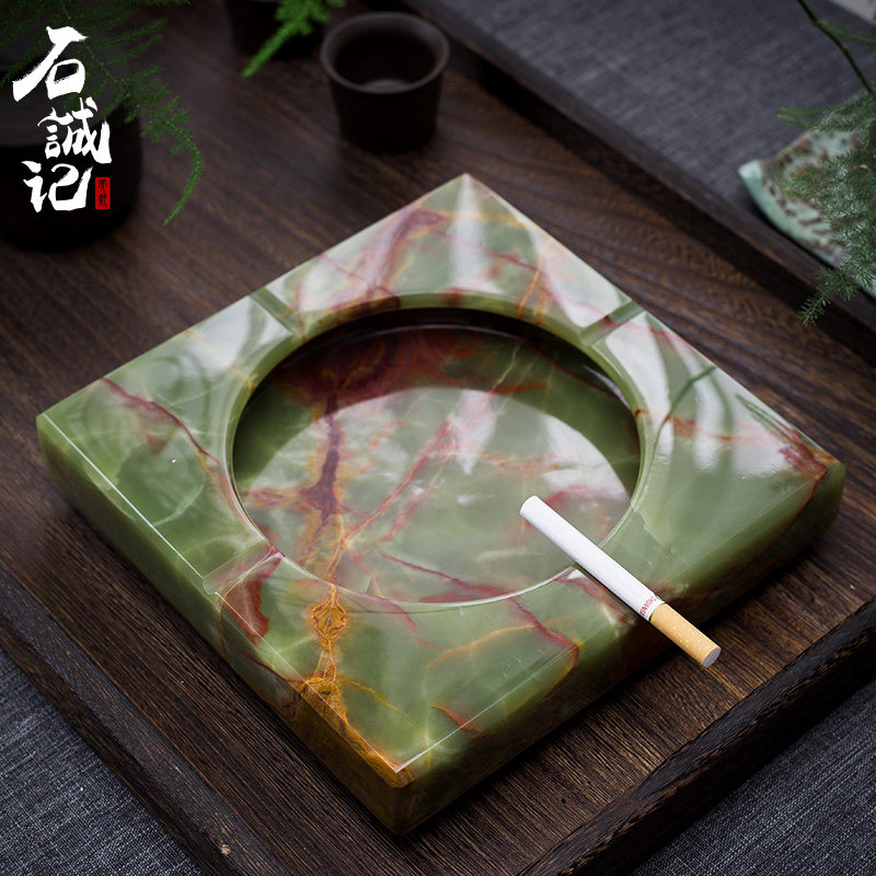 石诚记石头烟灰缸复古怀旧家用奢华客厅高档天然玉石中式简约摆件