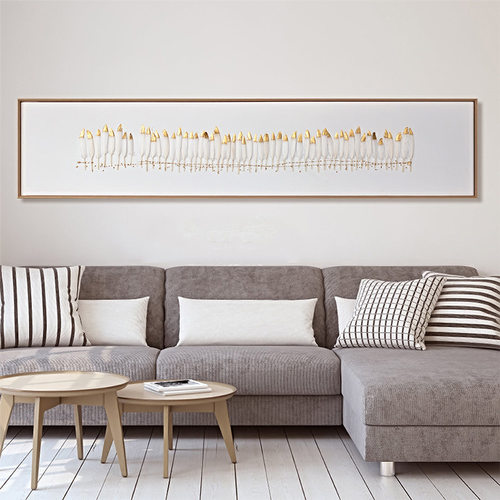 北欧主卧室床头画客厅装置艺术画沙发背景装饰画轻奢羽毛实物画金