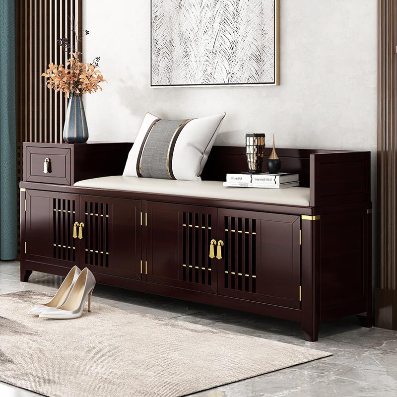 入户实木换鞋凳鞋柜进门口可坐新中式家用长条穿鞋凳玄关鞋柜凳子