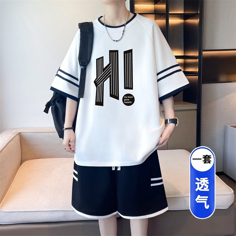 2026港风青少年夏季时尚套装简约竖条字母印花休闲百搭学生两件套