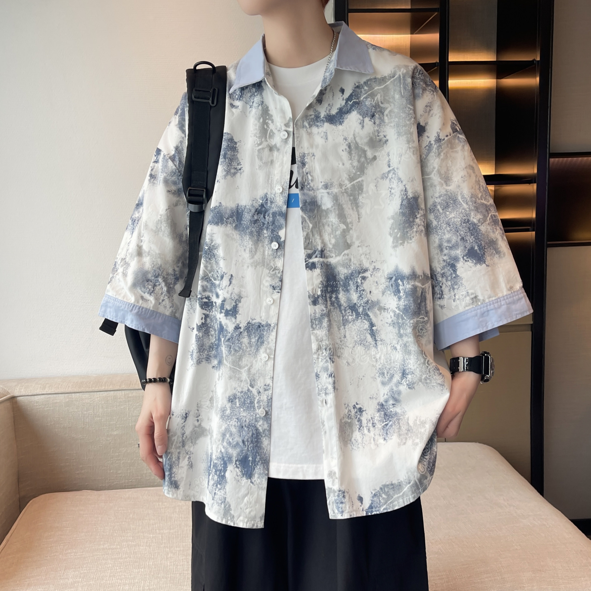 夏季薄款青少年时尚扎染七分袖