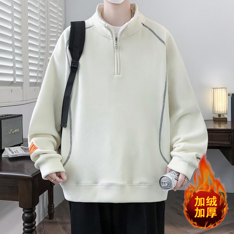 加绒加厚辑线工艺设计宽松上衣