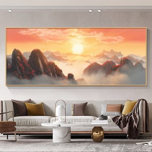 日出东方客厅东墙装饰画有山无水靠山图泰山日出沙发背景墙壁挂画