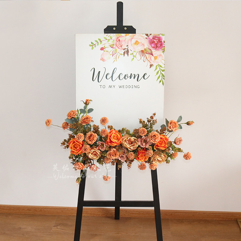 新款迎宾牌花艺订婚派对商务指引指示牌花艺水牌花仿真绢花婚庆花
