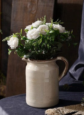 灰色小花壶瓶陶瓷民宿客栈艺术花瓶摆件客厅插花复古田园绿植干花