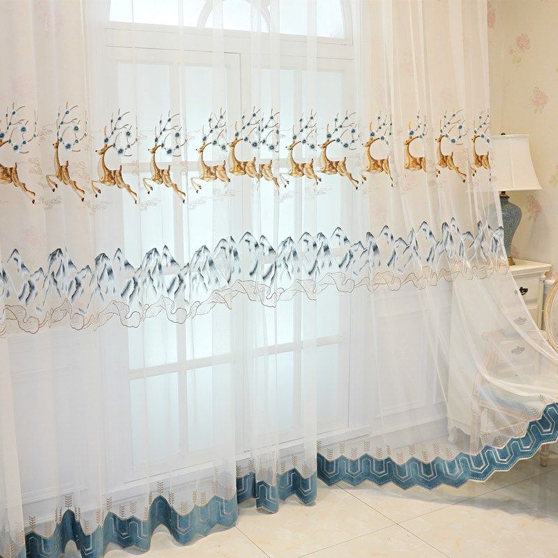欧式绣花小路窗纱加厚窗帘遮光高档布纱一体成品客厅卧室阳台窗纱