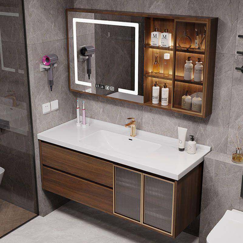 新中式浴室柜陶瓷一体盆乌胡桃木色新款复古卫生间洗手池套装,家装主材,浴室柜,淘宝优惠券,粉丝福利购,淘宝优惠卷