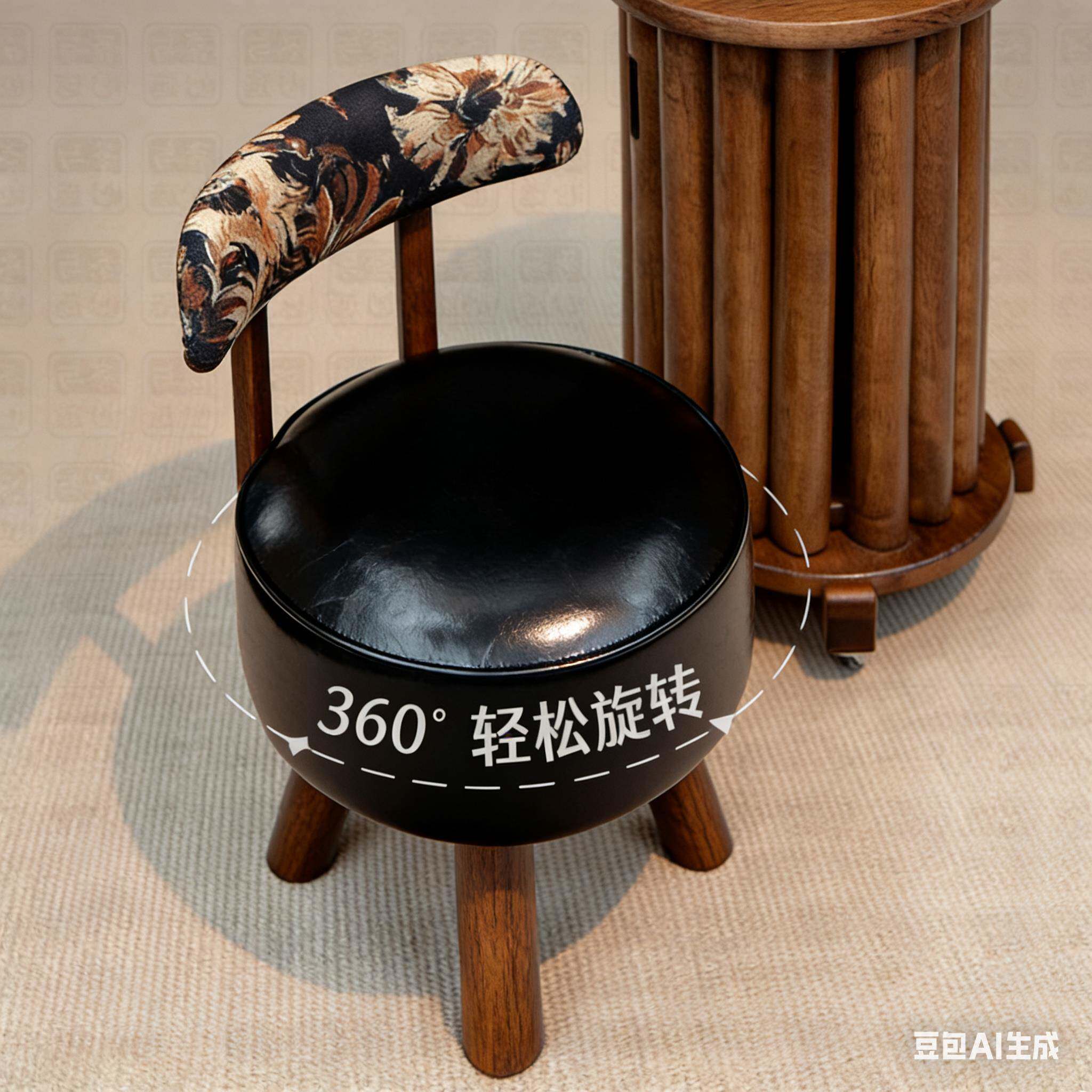 实木矮凳凳子家用靠背360度旋转沙发凳软包换鞋凳小椅子板凳家用