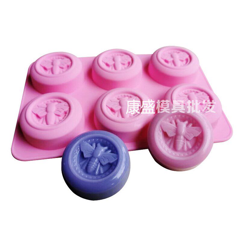 六连硅胶蜜蜂蜂窝手工皂模具 蜂巢新款 圆形蜜蜂模 月饼模  蜡烛
