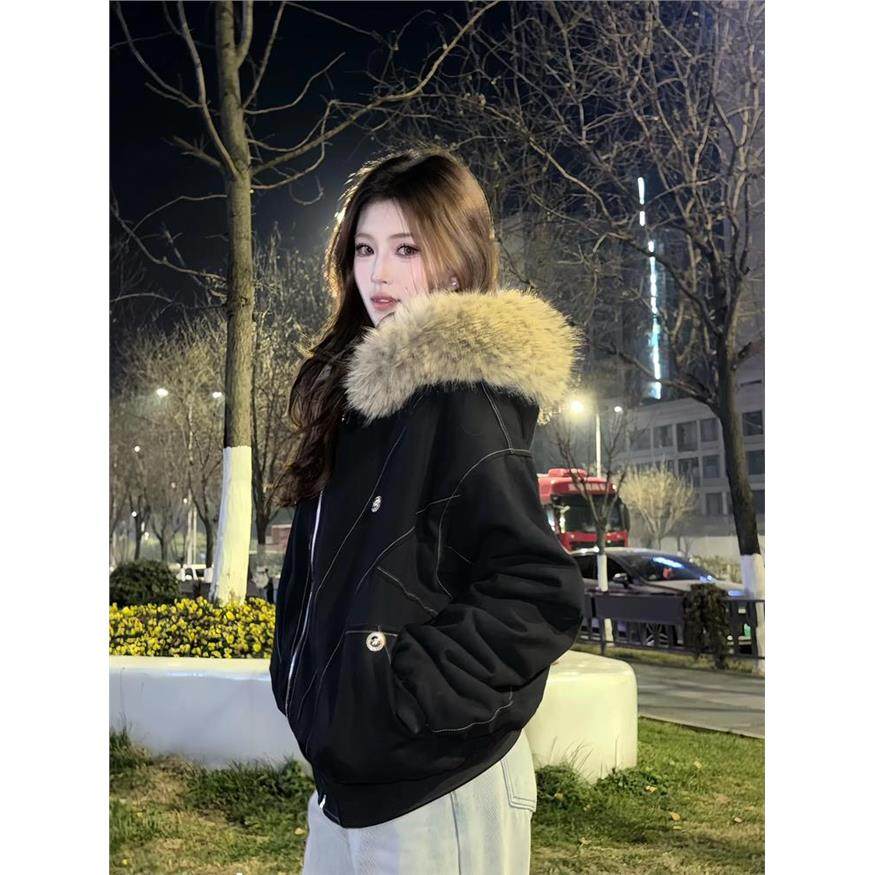 美式覆古座山雕毛领棉服女冬季派克服宽松加厚短款工装外套,女装/女士精品,棉衣/棉服,淘宝优惠券,粉丝福利购,淘宝优惠卷