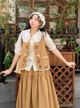 实拍 大码女装夏装新款森系甜美风宽松显瘦马甲半身裙两件套