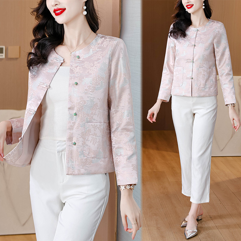 新中式国风外套2026新款高端缎面刺绣春秋季女装长袖上衣