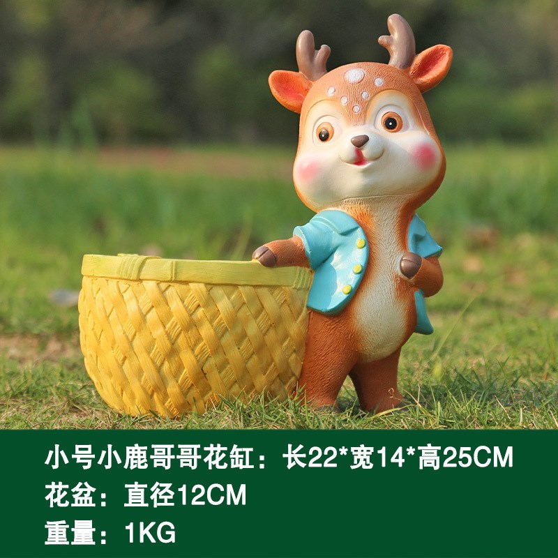 卡通梅花鹿玻璃钢雕塑花缸户外工艺庭院公园花园景观卡通动物摆件