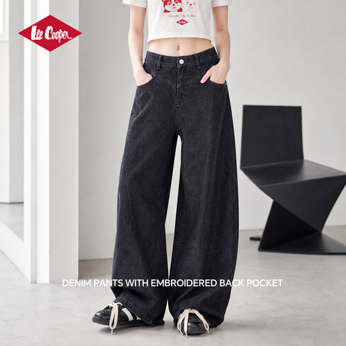 LeeCooper高腰阔腿显瘦牛仔裤女