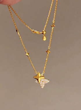 超星动浪漫温柔金色四芒星女项链
