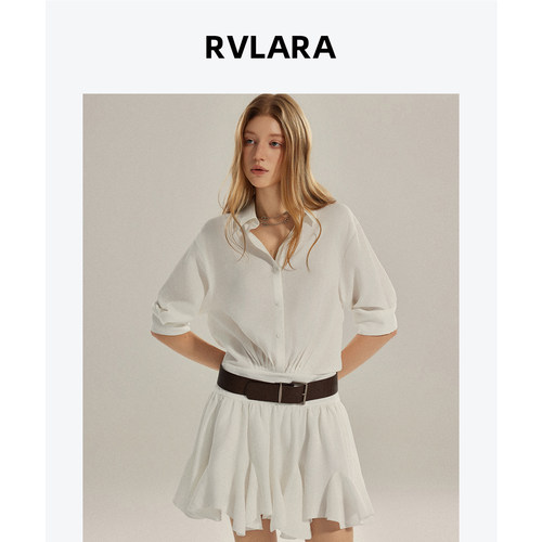 RVLARA极简风白色收腰衬衫裙女2026新款气质通勤显瘦短款连衣裙