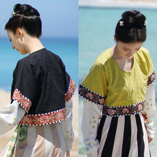 茱萸汉服｜波点盐缩棉背子&三彩朵梅圆领衫 唐制汉服日常春夏女装