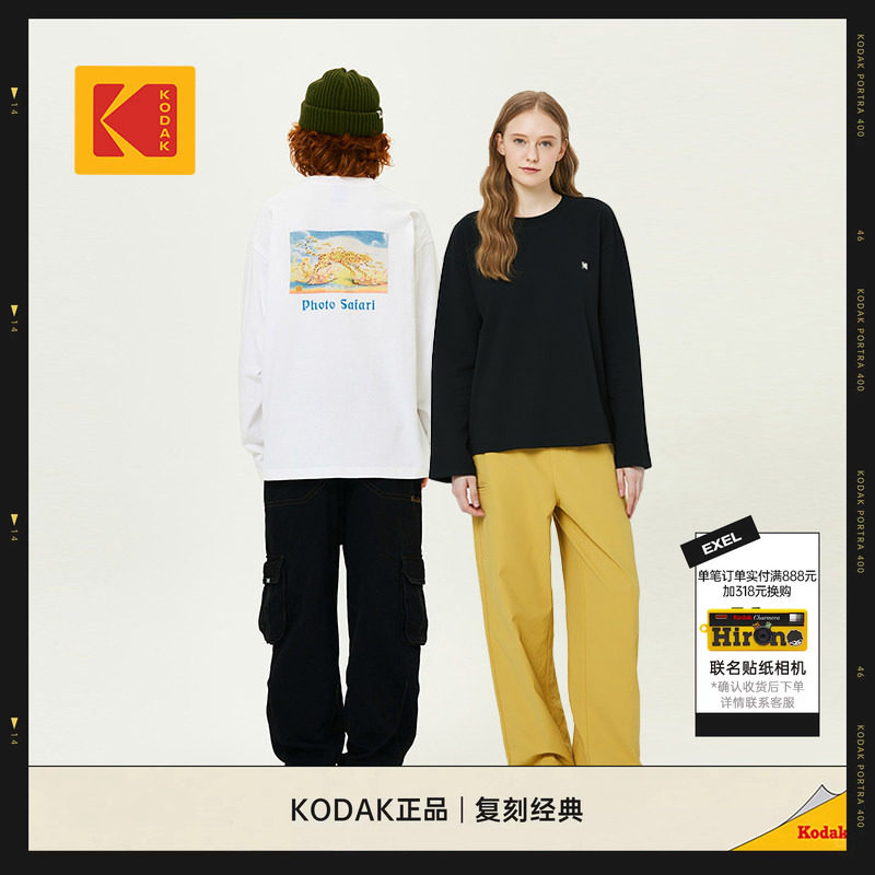 KODAK柯达怀旧经典复古风格图案户外通勤长袖T恤男女同款长袖T恤图片