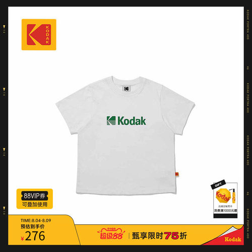 KODAK柯达针织短袖T恤女2025年夏季经典圆领舒适透气简约