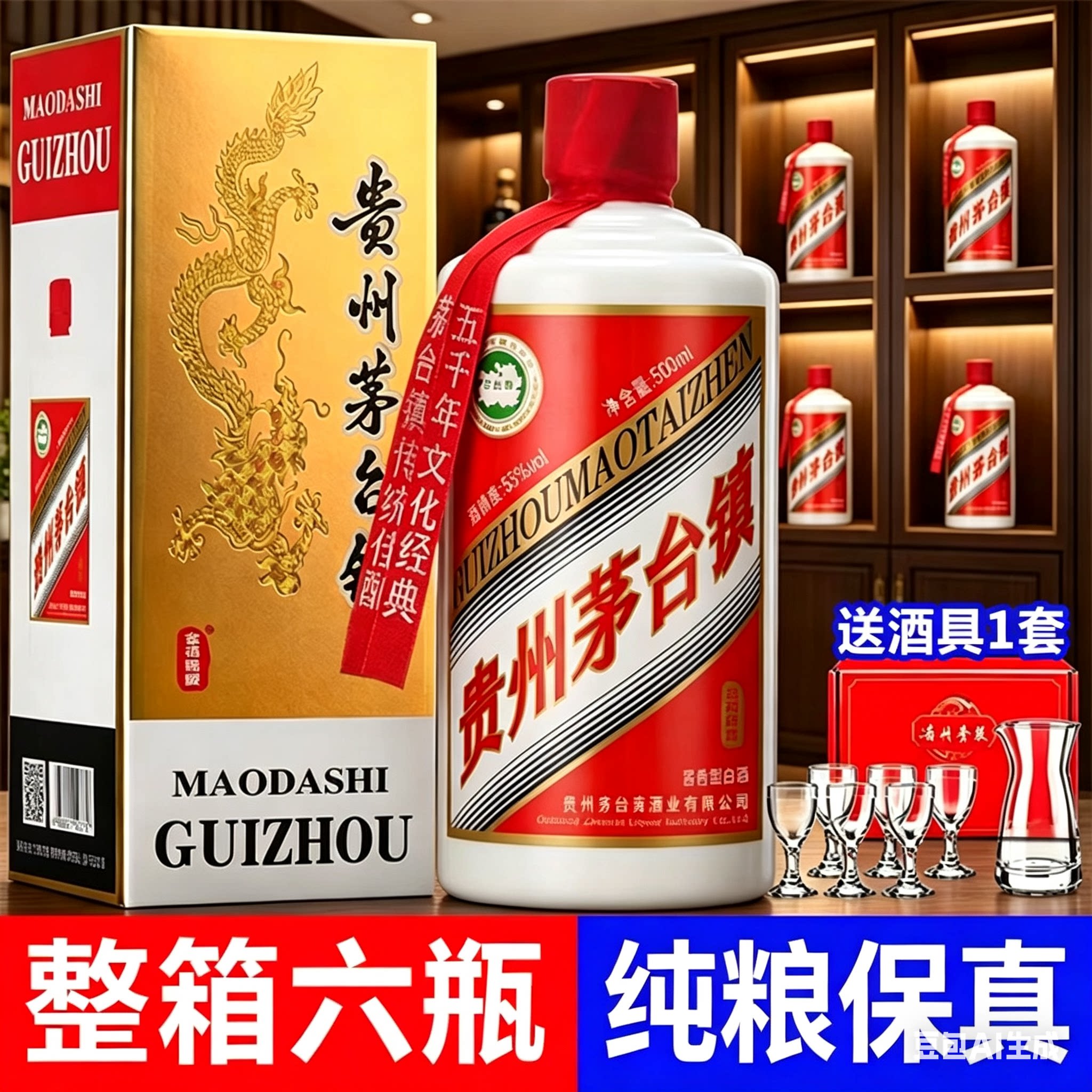 贵州酱香型酒53度纯粮食白酒原浆坤沙老酒宴请整箱6瓶送礼盒特价