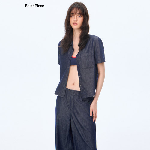 Faint Piece·天丝醋酸宽松复古短袖牛仔衬衫女夏季透气休闲上衣