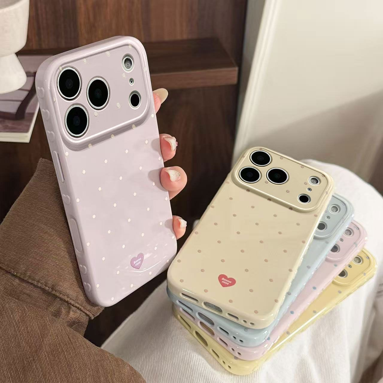 简约波点爱心苹果17promax手机壳马卡龙iPhone16pro全包15plus硅胶14p保护套13糖果色12防摔可爱11pro多巴胺