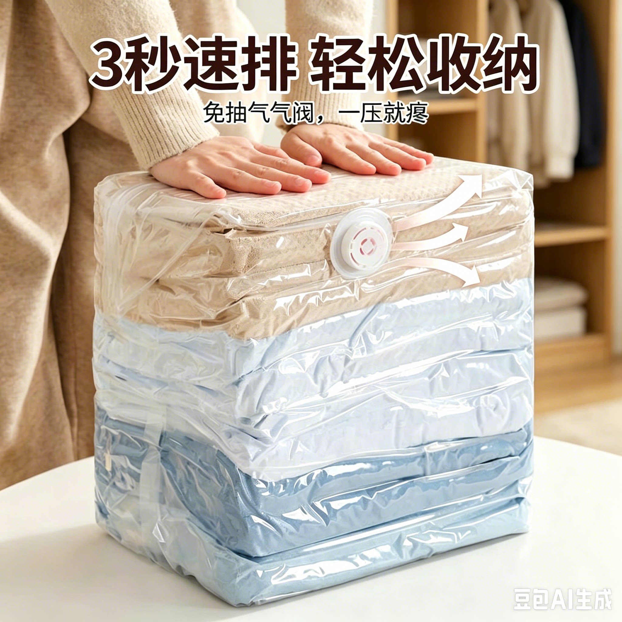 【拍1发8】家用立体棉被收纳压缩袋免抽气抽压两用加厚储物袋CX2