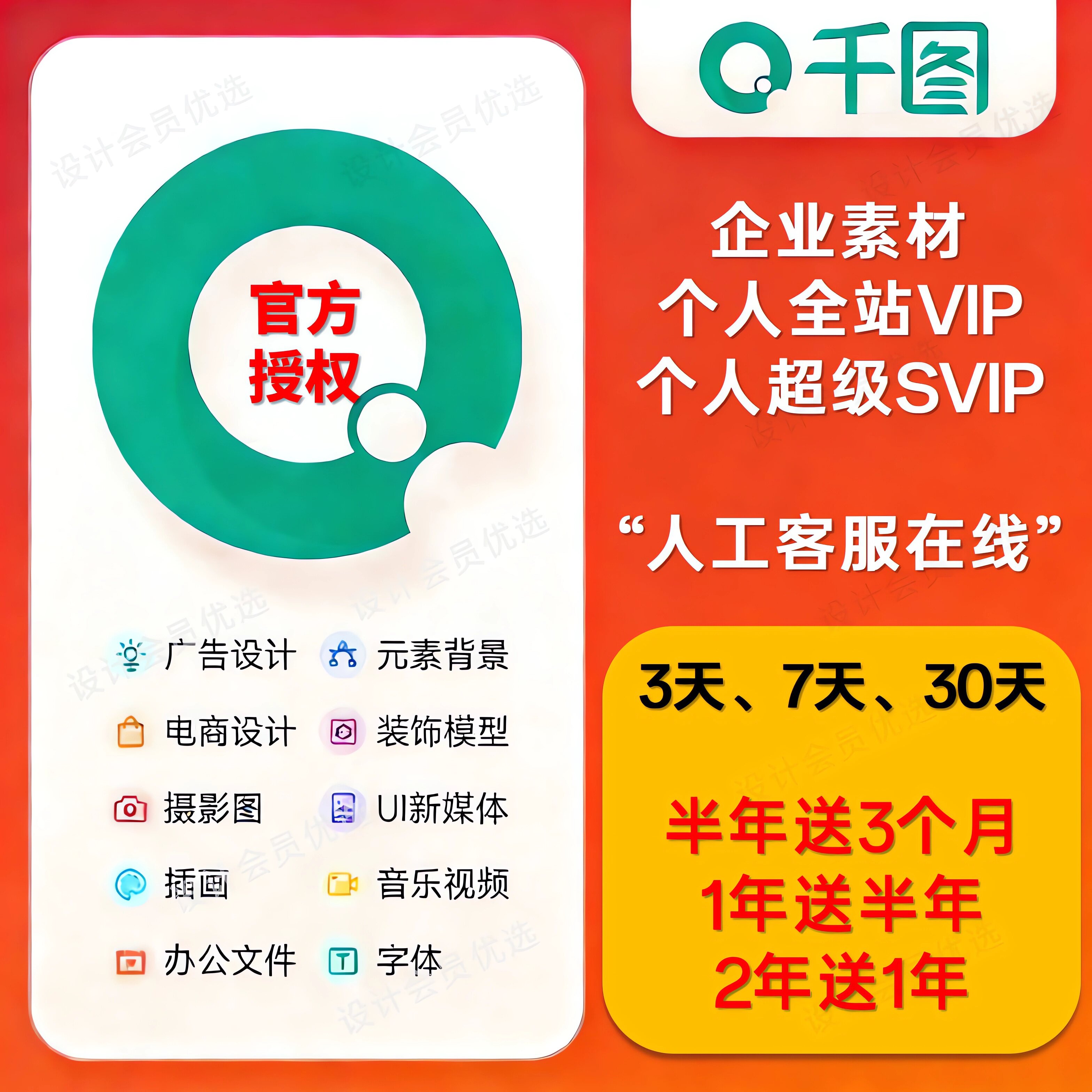 千图网次数卡 个人VIP超级SVIP 临时 素材海报PPT模板高清代下载