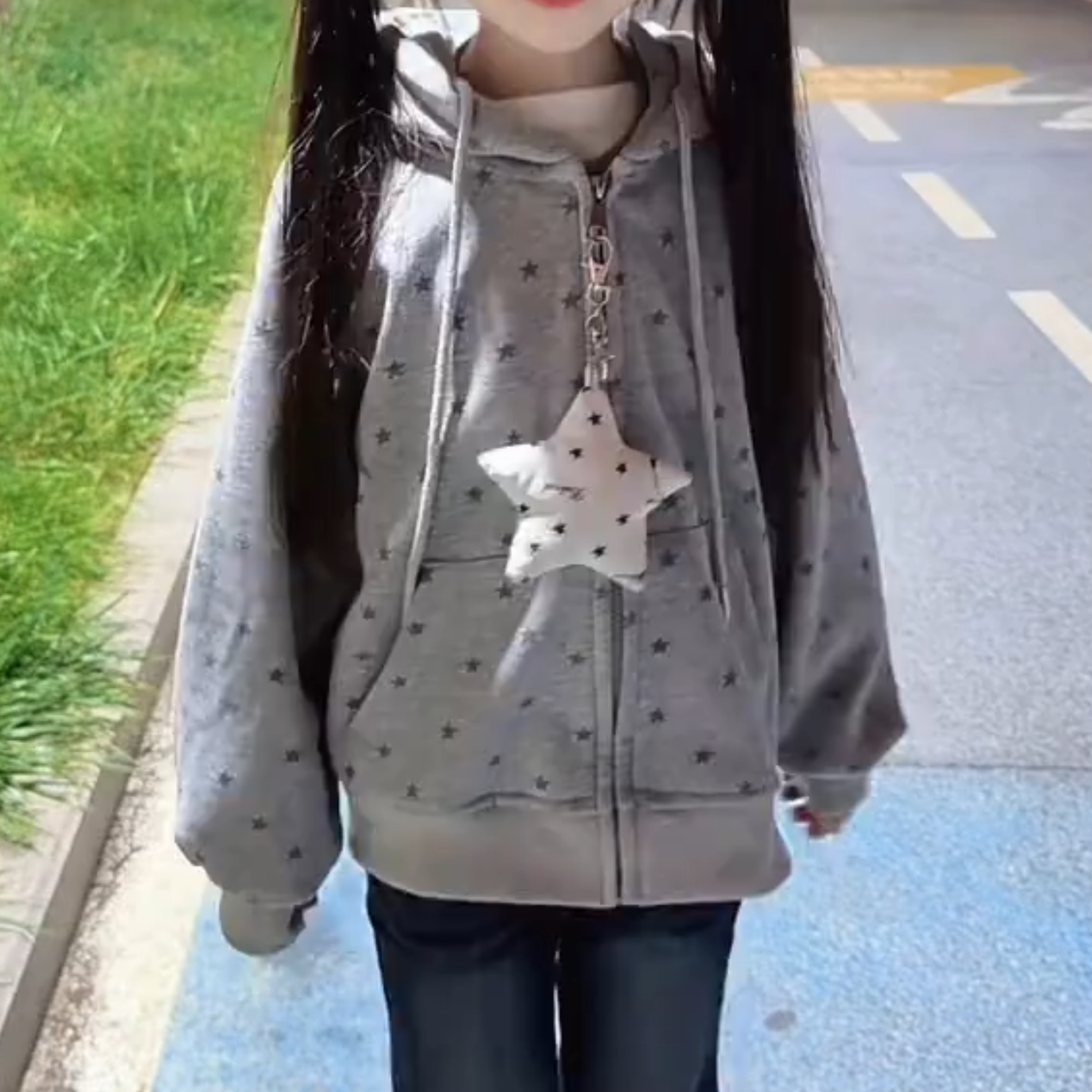 女童春秋连帽卫衣外套2026新款中大童五角星宽松拉链开衫上衣