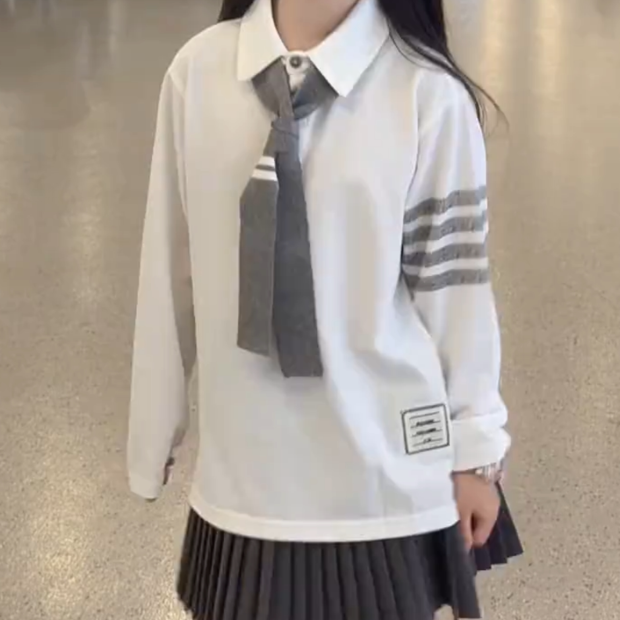 女童学院风领带POLO长袖衬衫韩系简约校园风儿童翻领上衣
