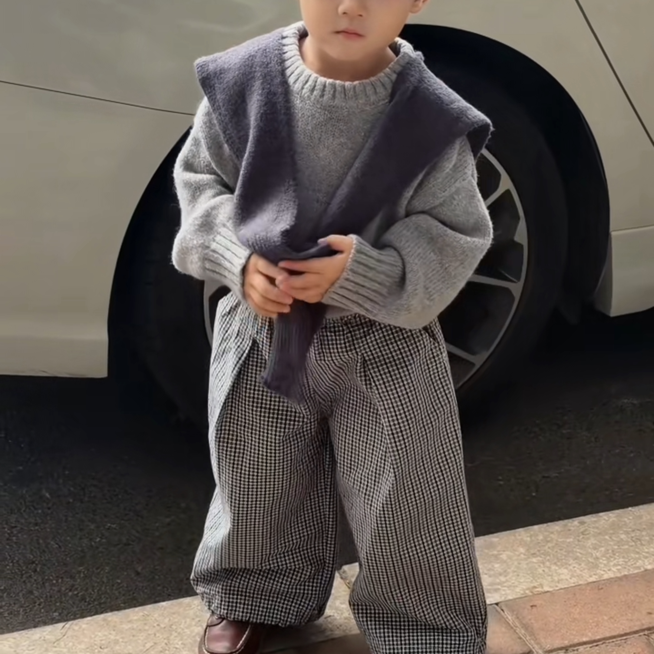男童裤子儿童秋装2026新款休闲格子长裤宝宝松紧腰复古格纹萝卜裤