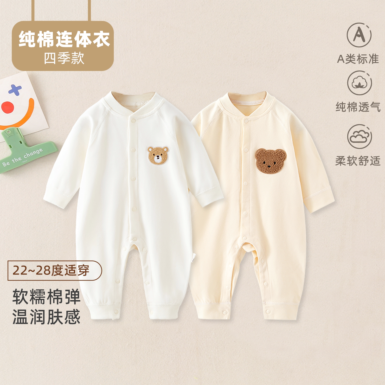 新生婴儿衣服纯棉连体衣满月宝宝衣服打底睡衣家居服四季安阳童装 - 实物图