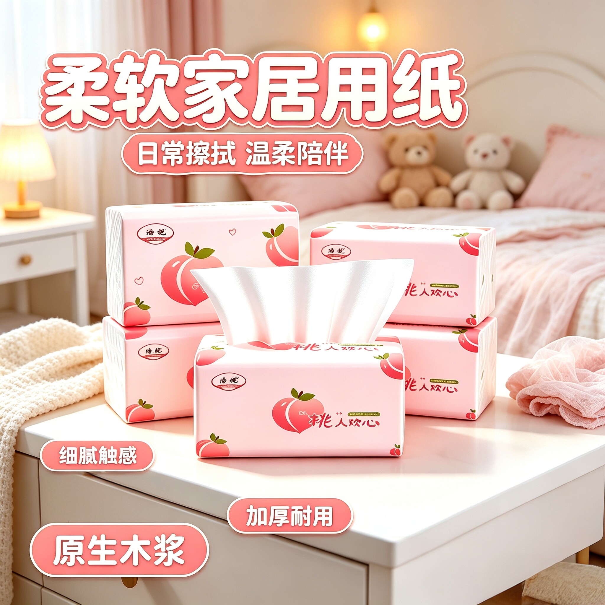 棉柔感加厚抽纸家用四层原生木浆擦脸不掉屑母婴敏感肌专用纸巾