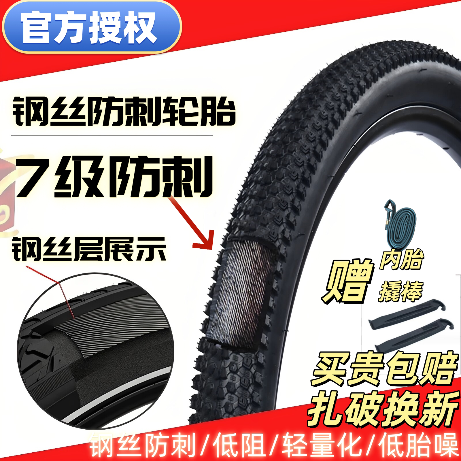 钢丝防刺外胎自行车20/24/26/27.5/29/700C寸防扎轮胎美法嘴大全