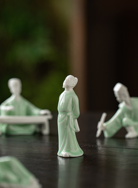 青瓷古风琴棋书画禅意茶宠摆件