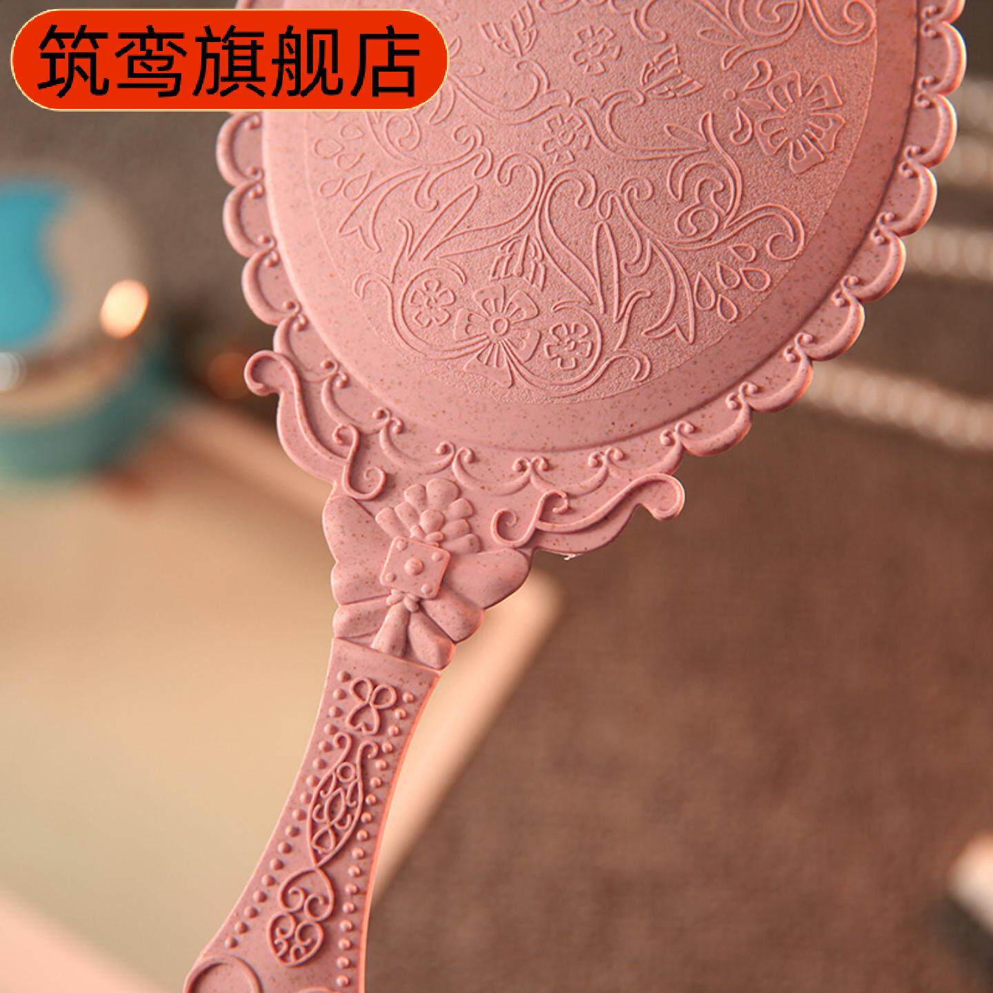 创意复古花纹镜大号玫瑰金高清手持化妆镜随身花边镜子手持镜