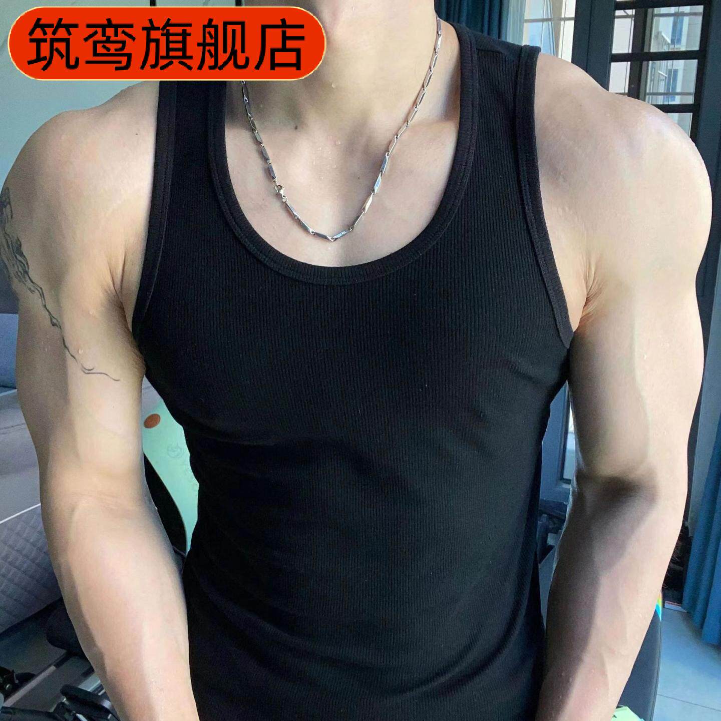 夏季男士加厚细螺纹美式运动背心